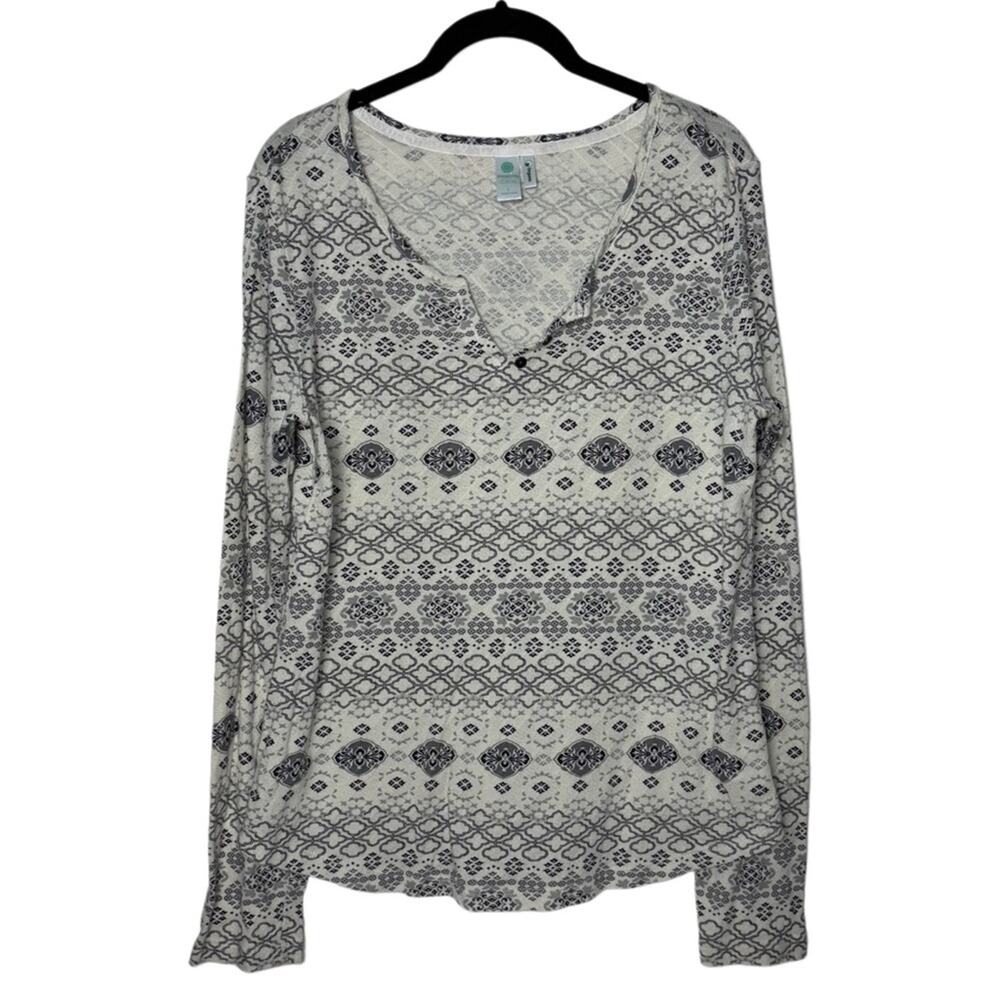Aventura Organic Cotton Printed Light Airy Blouse Women's large Cream Gray